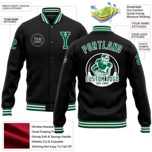 Bomber personnalisé noir Kelly vert-blanc veste Varsity Letterman à bouton-pression complète coupe-vent streetwear veste Varsity vintage pour hommes - Product Image 2