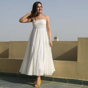 Blanc Belle Collection À La Main D'été Étage Longueur Designer Col Carré Boho Gypsy Longue Maxi Robe - Product Image 3