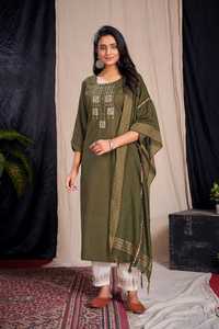 Tenue traditionnelle indienne, look exclusif, Kurti avec pantalon et dupatta pour femmes, vêtements de plein air et de soirée - Product Image 4