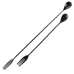 Cuchara de barra de acero inoxidable negra de lujo con diseño de gota de agua de mango largo Trident para mezclar cócteles para el hogar Bar Restaurante - Product Image 4
