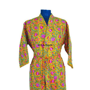 Classy Vintage Handmade Kantha Kimono Maxi <b>Women</b> Summer Floral <b>Robe</b> 100% Cotton Quick <b>Dry</b> Breathable for Beach Vacation - Product Image 3