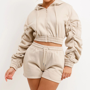 Sweat à capuche Tech décontracté pour femmes Sweat Short Set Respirant Séchage rapide Haute qualité Polyester/Coton Solide Genou Sans Cordon - Product Image 6