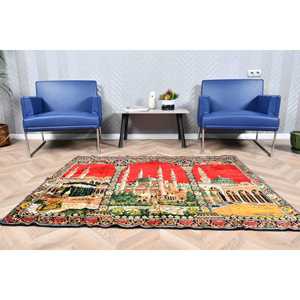 4x5.2 ft Turkish Accent Vintage <b>Red</b> Ombr Eco-Friendly Medium Pile <b>Wool</b> Patchwork Rug with Latex Backing - Product Image 1