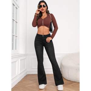 Vaqueros OSCA Vintage de mujer de talle alto negros acampanados de mezclilla, ecológicos, duraderos, elásticos, con acabado de calidad premium, varios modelos. - Product Image 1