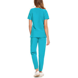 Conjuntos de uniformes de hospital personalizados de Enfermería de verano de color único decente, cuello alto, manga corta - Product Image 4