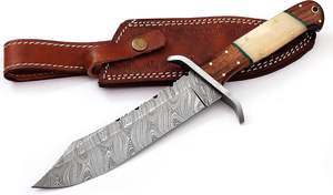 Couteau de chasse à lame en acier Damas personnalisé de qualité supérieure Fourreau en cuir à lame fixe supporté par OEM Garantie de 3 ans pour l'extérieur - Product Image 2