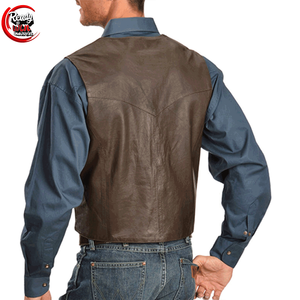 2025 nueva llegada Chaleco de cuero genuino de alta calidad cremallera de punto transpirable abotonado cuello en V diseño Casual lona ropa exterior - Product Image 6