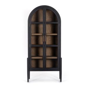 High Quality Solid Teak Wood Frame Display Cabinet with Glass with <b>black</b> color for Home Furniture Indoor Use. - Product Image 2
