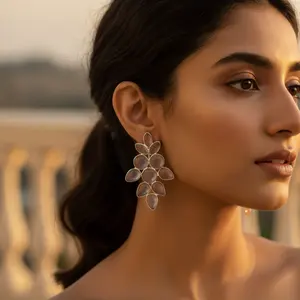 Boucles d'oreilles en cristal floral, argent 925, quartz rose, boucles d'oreilles pendantes pour femmes - Product Image 1