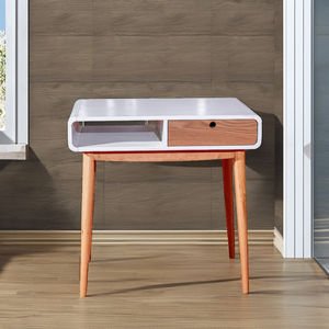 Bureau de couleur naturelle avec accents blancs Solution de rangement convertible durable en bois de caoutchouc et placage de frêne MDF - Product Image 1