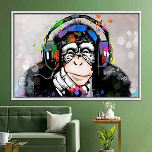 Toile imprimée moderne : Art mural vibrant avec singe amateur de musique, 1P : encadré blanc - Product Image 1