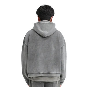 2025 High Quality Custom Acid Washed Hoodie OEM /ODM 100% Cotton Fleece Fabric Sweat Shirts <b>Grey</b> Color Wash Hoodies for Man - Product Image 5