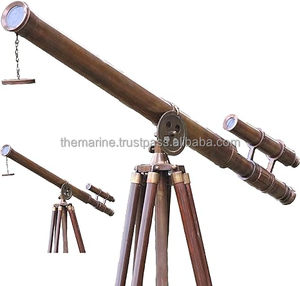 Telescopio de doble barril antiguo vintage de latón de alta calidad al por mayor con soporte de trípode de madera para Decoración - Product Image 4