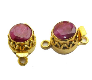 Pierre précieuse rubis 1 brin 2 brins et 3 brins fermoir boîte ronde plaqué or 18 carats 24X15X10MM fermoir de fabrication de bijoux B631 - Product Image 1