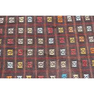 2.4x4.1 ft Turkish Vintage Rug, Small Rug, Kilim <b>Brown</b> <b>Wool</b> Rug - Product Image 5