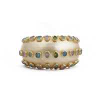 Pulseras de brazalete de latón chapado en oro con incrustaciones de chalcedonia multicolor, piedra de nacimiento para mujer, El Joyero Wedding