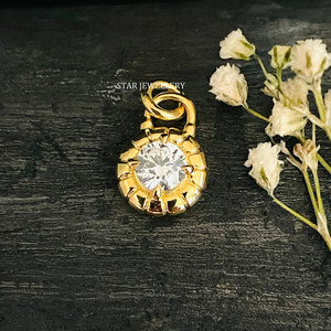 14K Solid Gold CVD Lab Grown Diamond Solitaire Gold Lock Pendant Fine Jewelry. - Product Image 1