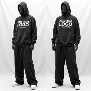 Custom Rhinestone Baggy Hoodie y pantalones de chándal Jogger Conjunto de dos piezas Dtg Print Sweat Suit Vintage Acid Wash Hombres Chándales - Product Image 1