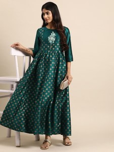 Vestido Maxi de Manga Larga con Cuello Redondo para Mujer, Estilo Flare, Tela Suave de Poliéster, Motivos Étnicos, Calidad de Exportación, Gran Venta - Product Image 2