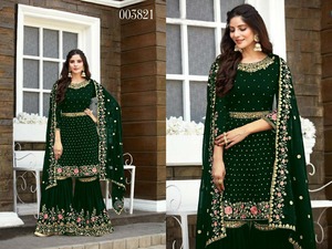 Magnifique nouvelle variété dernière fausse Georgette Salwar costume avec broderie et travail de la pierre fournisseur et exportateur indien - Product Image 5