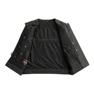 Shell Shock Gilet en cuir de moto pour hommes avec fermeture à glissière couverte Premium Club Biker Gilet de moto en cuir Gilet en cuir - Product Image 4