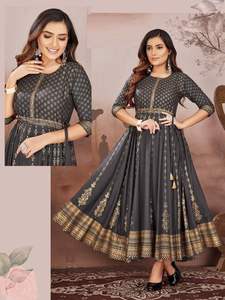 Vestido tradicional indio de rayón con hermoso estampado de lámina, vestido Kurti para ropa de boda de proveedor indio - Product Image 3