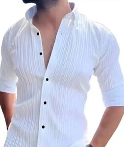 เสื้อเชิ้ตลำลองผ้าฝ้าย100% สำหรับผู้ชาย, เสื้อคอตตอนลายทางคอตั้งป้องกันรอยยับและระบายอากาศได้ดี - Product Image 1