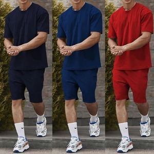Ensembles de vêtements d'été pour hommes Offre Spéciale t-shirt à manches courtes couleur unie 100% short en coton col rond impression de logo personnalisé vente en gros - Product Image 4
