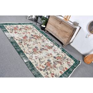 Vintage 4.5ft X 8.1ft Vert Beige Turc Laine Tapis Classique Grande Surface Rectangle Patchwork Motif pour Adolescents Latex Soutenu - Product Image 4