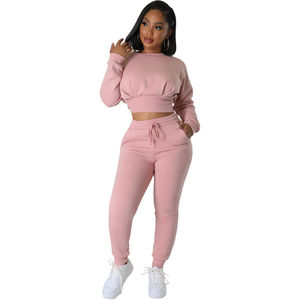 2024 Fall Fashion Customize Crewneck Cropped Two Piece <b>Joggers</b> Set for <b>Women</b> <b>Fleece</b> Long Sleeve Crop Top Sweatsuit - Product Image 6