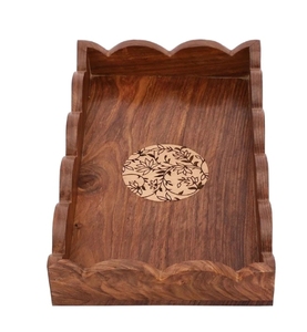 Petit plateau en bois de Sesham et Hêtre Plateau de service en bois avec poignées Plateau de service décoratif Plateau pour table de petit déjeuner Décoratif - Product Image 1