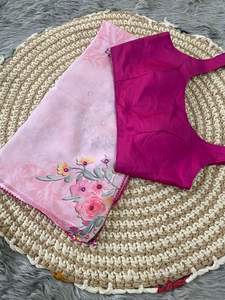 Ropa de fiesta Exclusiva Última tendencia Nueva mezcla de Georgette con sari y blusa con estampado digital a precio barato - Product Image 4