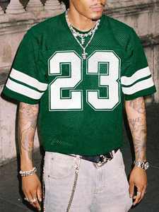 Camiseta de fútbol americano de malla OEM, ropa de calle de gran tamaño con cuello en V, camiseta de manga corta con estampado de número personalizado, camiseta transpirable de Hip Hop - Product Image 3