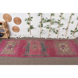 Vintage <b>Runner</b> Rug 3.2x11.4 ft, Turkish Herki <b>Red</b> Floral Wool Rug - Product Image 3