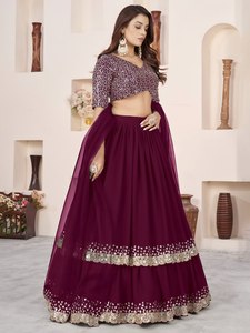 Conjunto de Lehenga Choli de Georgette Oliva con Blusa Bordada con Lentejuelas Zari y Dupatta de Malla Suave para Fiestas y Eventos Festivos, Largo hasta el Suelo - Product Image 2