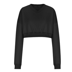 Sudaderas con cuello en V para mujer, diseño irregular recortado, manga larga, hombro caído, forro polar, pulóver, Tops, informal, elegante - Product Image 5