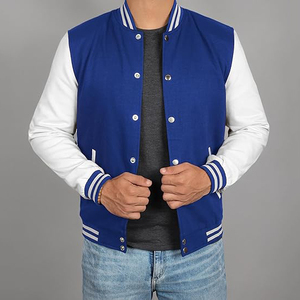 Veste coupe-vent universitaire en cuir en toile pour hommes avec logo personnalisé de haute qualité avec broderie sur le devant Streetwear - Product Image 1