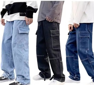Jeans baggy droits sur mesure en gros pour hommes, jeans vintage amples pour hommes, pantalon en denim, mode décontractée, pantalon cargo multi-poches pour hommes - Product Image 3