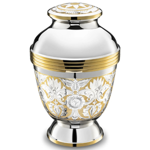 Elegant Polished Brass Cremation Ashes Urn <b>Box</b> with Floral Pattern and Personalized <b>Memorial</b> Text - Product Image 1