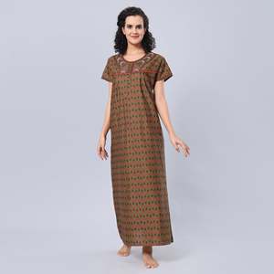 Chemise de nuit longue Evolve pour femme 100 % coton imprimée, super confortable, douce, avec taille élastique, manches mi-longues, ODM - Product Image 2