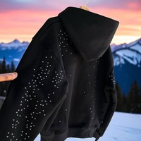 Crystal Blank Terry Cotton 100% Full Zip up Black Streetwear Heavyweight Rhinestone Hoodie para hombres