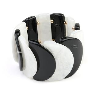 2025 New Arrival Luxury Custom Black and White Resin Bead <b>Stretch</b> Wide <b>Bracelets</b> Hand Curved Wristbands - Product Image 1