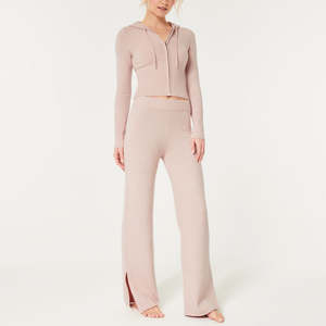 Streetwear Custom <b>Women's</b> <b>Sweatpants</b> and Cropped Hoodie Set High Waist Two Pieces Flared Tracksuits for Ladies - Product Image 1