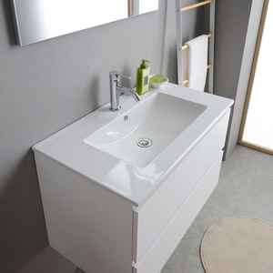 Meuble de salle de bain mural blanc de 80 cm avec lavabo Bali et miroir, ensembles de salle de bain complets - Product Image 3