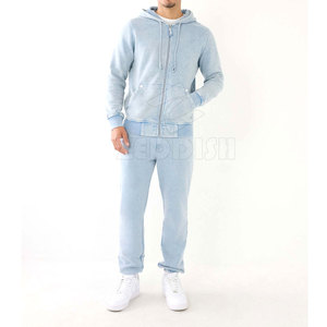 Ensemble survêtement hiver grande taille de haute qualité, coupe unie délavée à l'acide, avec sweat à capuche et pantalon de jogging, design personnalisé - Product Image 1
