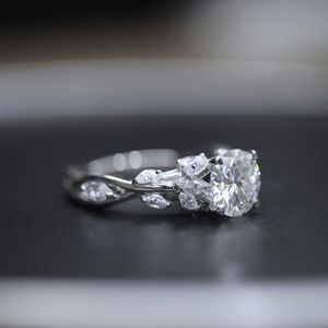 Round Cut Diamond Prong <b>Set</b> Cluster Engagement <b>Ring</b> For <b>Women</b> - Product Image 4