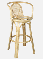 Tabouret de bar extérieur de jardin à dos rond en rotin artisanal vintage en vrac avec chaise haute en osier à longues pattes en bois
