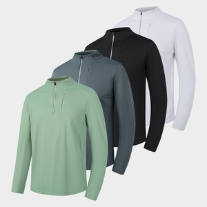 Workout Gym O Neck Sports Quick Dry T-<b>Shirt</b> Breathable 100% Polyester <b>Zip</b> up Long Sleeve Custom Sublimation T-<b>Shirt</b> for Men - Product Image 1