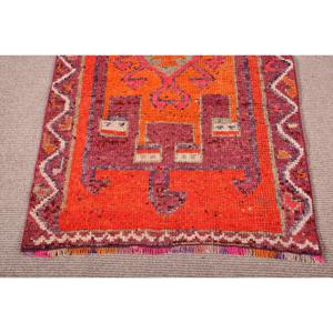 Tapis turc vintage, tapis Herki 3,1x11,3 pieds, tapis oriental en laine rouge - Product Image 5