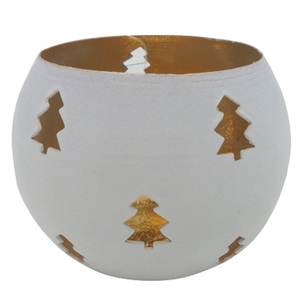 Lot de 2 pots à bougie ronds en métal de taille moyenne plaqués or pour salon et table faits à la main personnalisés - Product Image 5